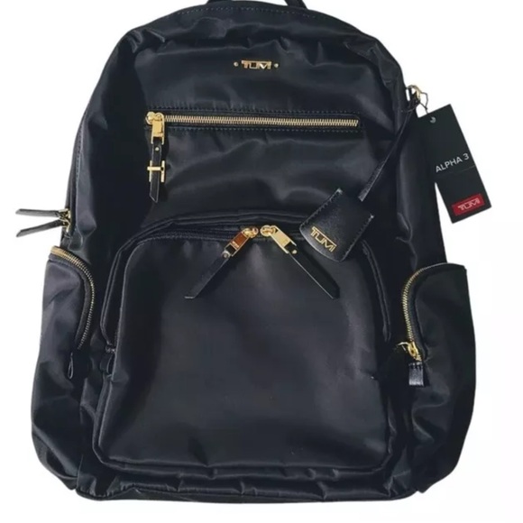 TUMI Voyageur Carson women Backpack Black Gold Hardware - NEW - Picture 2 of 5